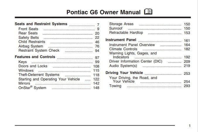 2007 Pontiac G6 Owner’s Manual Image