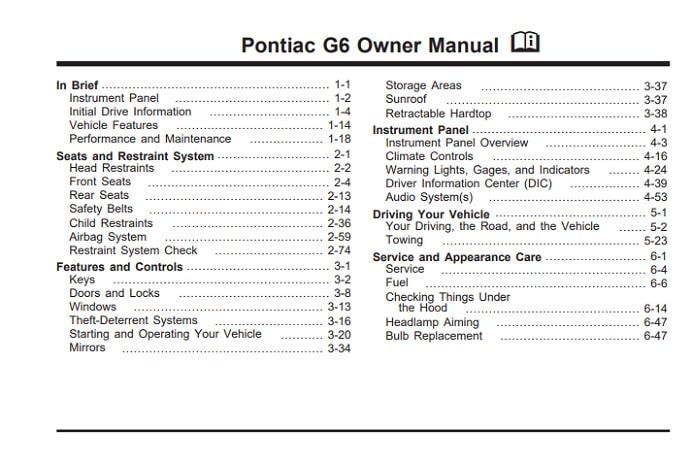 2008 Pontiac G6 Owner’s Manual Image