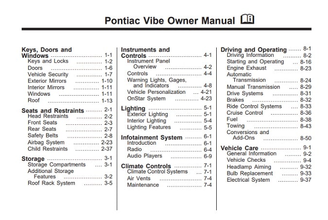 2008 Pontiac Vibe Owner’s Manual Image