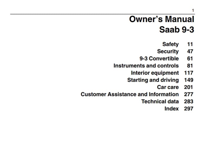 2009 Saab 9-3 Owner’s Manual Image