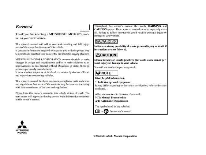 2024 Mitsubishi Triton Owner’s Manual Image