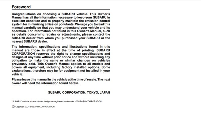 2025 Subaru Legacy Owner’s Manual Image